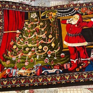 RARE MCM Christmas Santa & Tree presents Tapestry 52” x 40” wall hanging